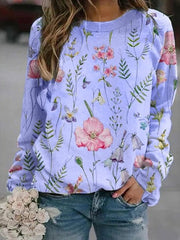 Floral Crew Neck Long Sleeves Sweatshirts