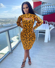 Yellow Floral Print Dress Set