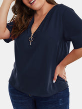 Women Plus Size Solid Colour V Neck Half Sleeve Casual Basic Tops