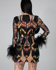 Trace Sequins Feather Dress