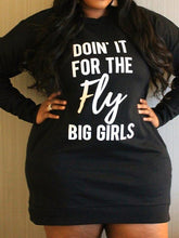 Women Plus Size Letters Print Long Sleeve Hoodies Mini Dress