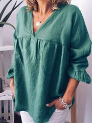 Plain V collar casual women blouses