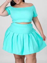 Women Plus Size Solid Color Short Sleeve Elegant Dress Sets