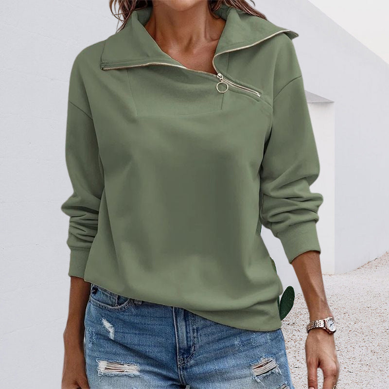 Women Casual Sweatshirt Long Sleeve 1/4 Zipper Collar