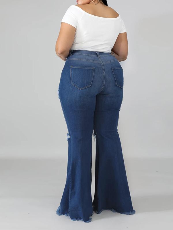 Women Plus Size Ripped Skinny Slim Flare Jeans