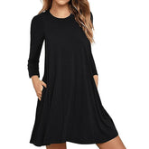 Solid Color Pocket Long Sleeve Dress
