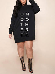 Women Plus Size Letters Print Long Sleeve Hoodies Mini Dress