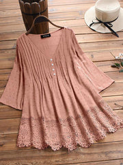 Plain cut-out slim v-neck button women blouses