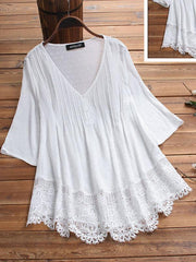 Plain cut-out slim v-neck button women blouses