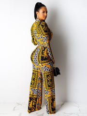 Sexy Fashion Shirt Printed Straight Jumpsuit