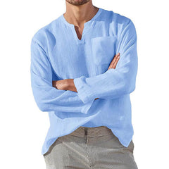 Men's V-neck Casual Beach Linen Shirt