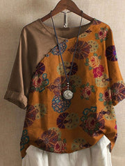 Women's Button Short Sleeve Floral Print T-Shirt