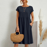 Casual Cotton Round Neck Dress