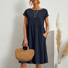 Casual Cotton Round Neck Dress