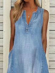 Plain Sleeveless V Neck Casual Dresses