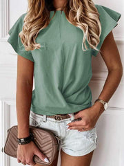 Plain round neck short sleeve falbala sleeve T-shirts