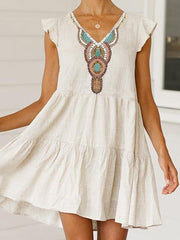 Printed v-neck dress short sleeve women Shift dresses