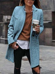Plain women elegant turn down neck long coats