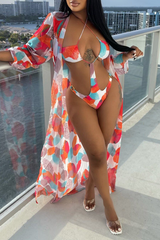 Vacation Print Hollowed Out Swimwears