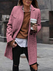 Plain women elegant turn down neck long coats