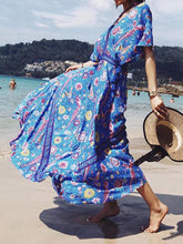 Pretty Floral V-neck V-back Maxi Dresses