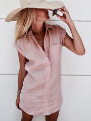 Plain Short Sleeve Cotton Linen Blouses
