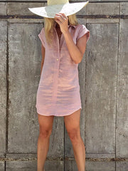 Plain Short Sleeve Cotton Linen Blouses