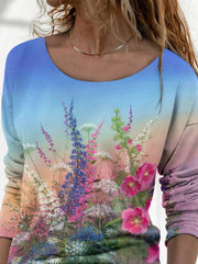 Pastoral Floral Printed Long Sleeve Shirts & Tops