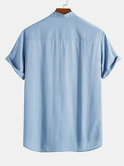 Linen Henley Collar Shirt