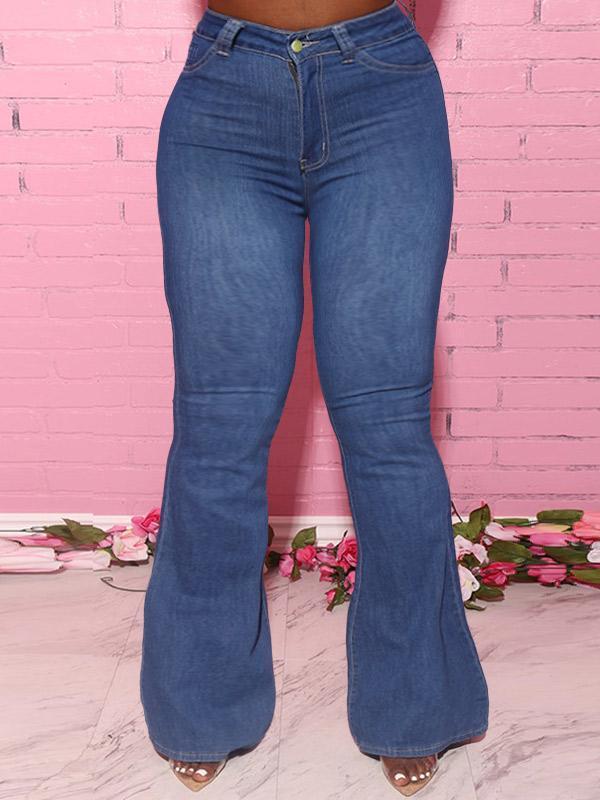 Women Plus Size Denim Flare Legs Street Jeans