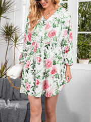 Printed cross border V-neck pullover fashion women long sleeve skater dresses