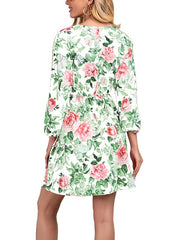 Printed cross border V-neck pullover fashion women long sleeve skater dresses