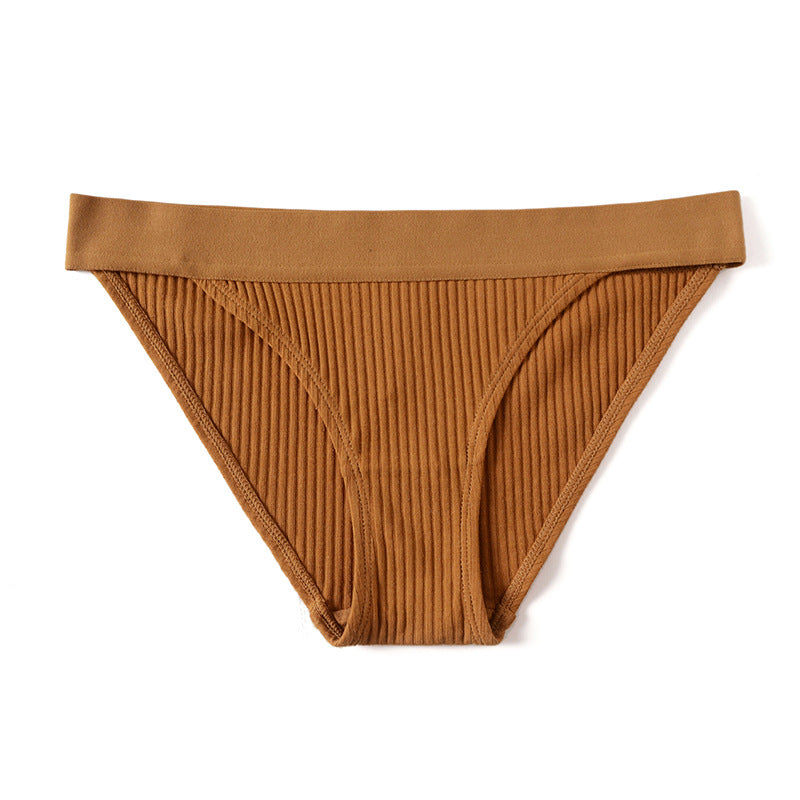 Female Ribbed Solid Color Low-Rise Underwears