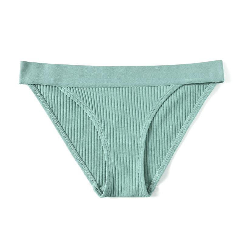 Female Ribbed Solid Color Low-Rise Underwears