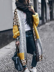 Colorblock Leopard Print Cardigan Sweater Jacket