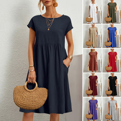 Casual Cotton Round Neck Dress