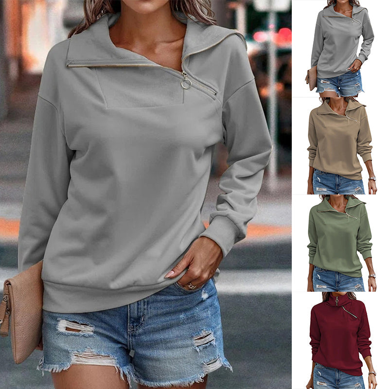 Women Casual Sweatshirt Long Sleeve 1/4 Zipper Collar