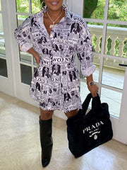 Women's Printed Gathered-Waist Shirt Dress