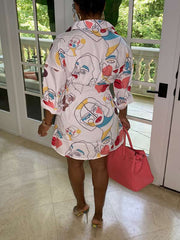 Women's Printed Gathered-Waist Shirt Dress