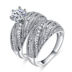 Silver Color Luxury Brand Wedding Ring Set Engagement Anniversary Gift For Ladies X