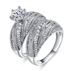 Silver Color Luxury Brand Wedding Ring Set Engagement Anniversary Gift For Ladies