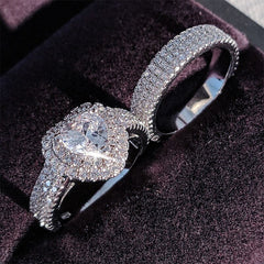 Original 925 Sterling Silver Heart Cut Zircon Set Engagement Jewelry Band Eternity X
