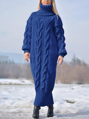 Handmade Wool Dress Solid Color Sweater Long Dress