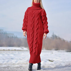 Handmade Wool Dress Solid Color Sweater Long Dress