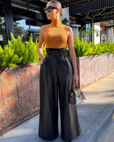 High Waist Black Leather Pants