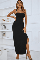 Bexley Asymmetric Black Maxi Bandage Dress