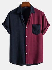 Contrast Color Lapel Cotton Shirts
