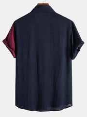 Contrast Color Lapel Cotton Shirts