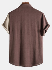 Contrast Color Lapel Cotton Shirts