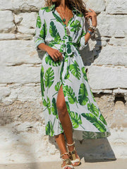 Fresh Green Leaves Midi Dress